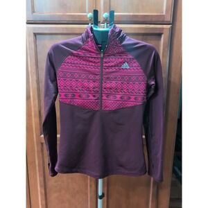 Adidas Activewear Jacket‎ Womens Medium Climawarm 1/4 Zip Burgundy Pink Stretch